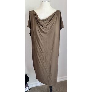 Eileen Fisher M  solid gray cowl draped neckline relaxed casual work layer dress